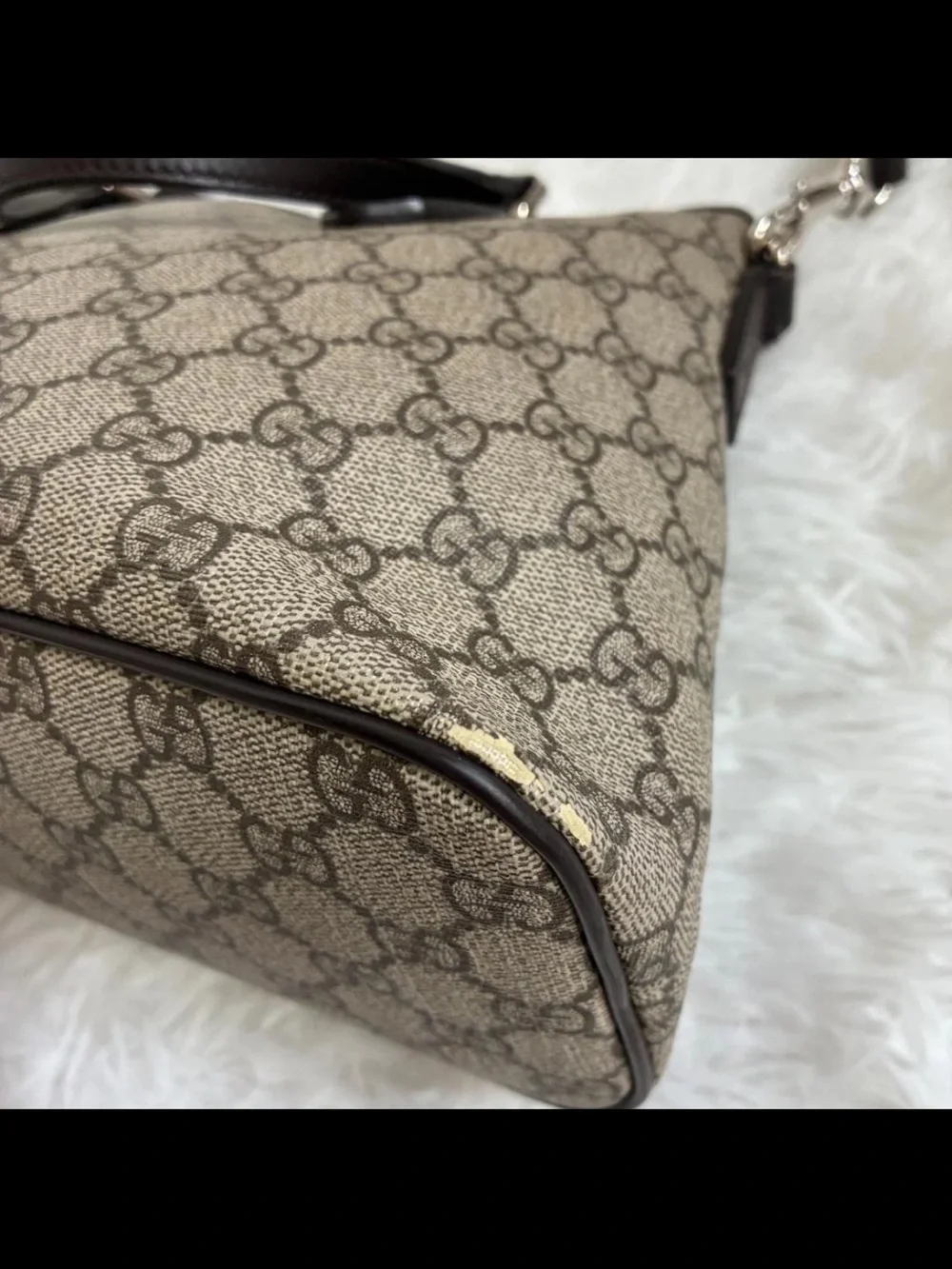 Gucci Beige & Brown GG Canvas Satchel with Leather Trim